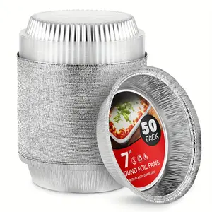 50-Pack 7-Inch round an Aluminum Pot Disposable Aluminum Foil Pan with Transparent Lid and Transparent Dome Can Take Away Pie Cans, Baking Containers Or Take-out Food