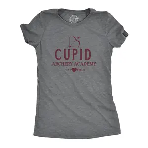 Womens Cupid Archery Academy T Shirt Funny Valentines Day Shirt for Women Funny Womens T Shirts Cute Vintage Fashion Casual Ladies T-Shirt Gift Love Tops for Women Women's Novelty Tees Dark Grey