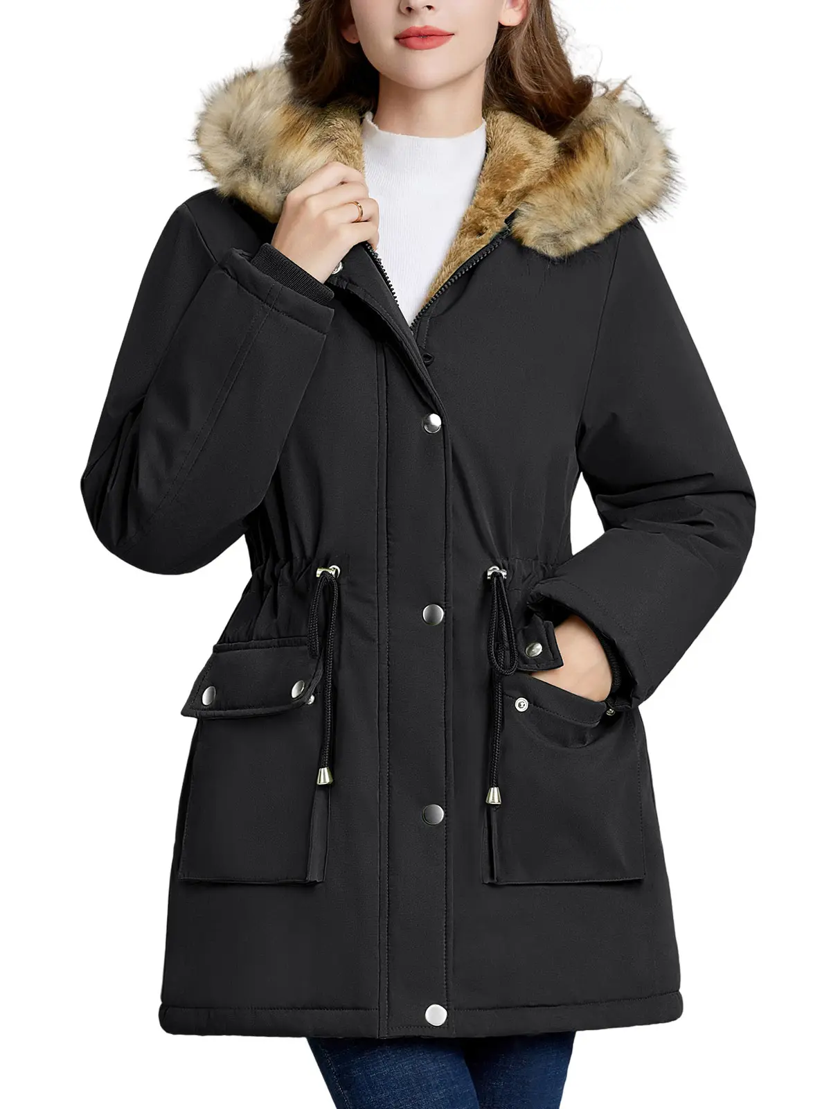 HEEKPEK Women's 2026 Long Parka Coat - Sherpa Lined, Fur Hooded, Windproof, Warm, Long Sleeved, Fitted, Button Front, Modest Look, Polyester Shell Winter Jacket