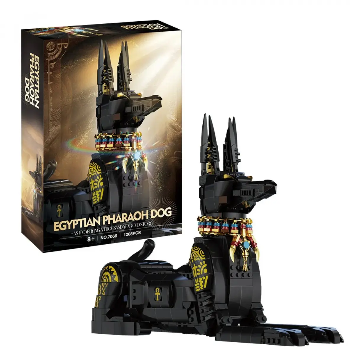 Egyptian Pharaoh Dog Building Blocks Set - DIY Assembly Model Kit, Creative Desktop Statue Ornament, Holiday Gift for Kids, Collectible Handcraft Puzzle
