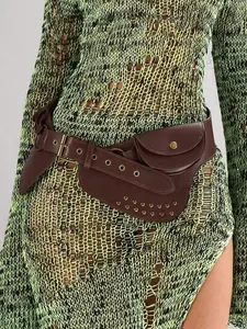 Retro fashion simple trend versatile   waist bag chest bag, punk wind wear belt bag, personalized belt cool bag, simple classic   rivet unique design suitable for daily commuting, shopping and mountain climbing. Zipper Belt Bag