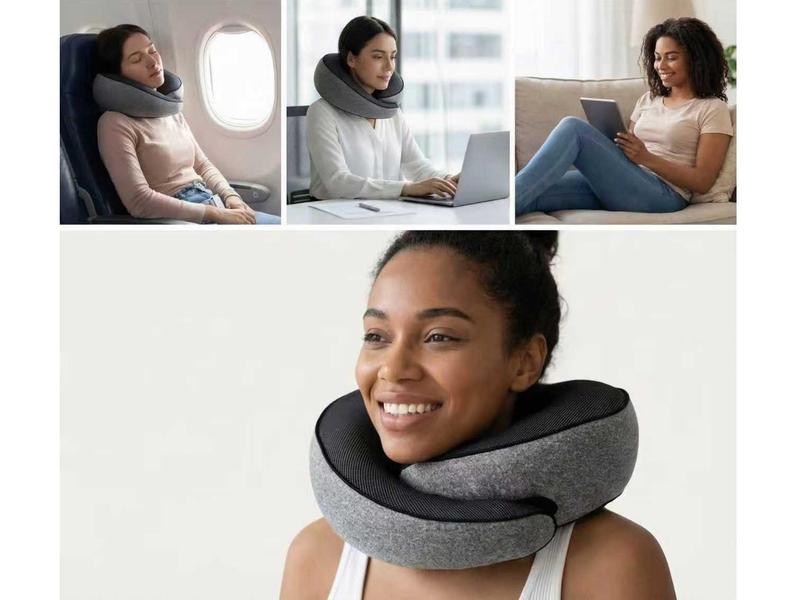 Travel Neck Pillow U-Shaped Memory Foam with 360° Surround Support Light Gray Space Memory Foam for Travel Office Naps Airplane Use Portable Magnetic Fabric Pressure Relief