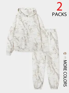 Women's Camo Hoodie Set, 2 Piece Fall Winter Warm Sweatshirt, Casual Fashion, Loose Fit, Suitable for Teens, Daily Wear