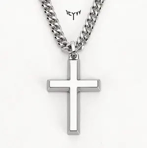 ICYYY 316L Stainless Steel Cross Necklace for Men, 22“ Cuban Chain, No Green Neck, Religious Christian Faith Jewelry, Fashion Gift