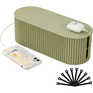 Cable Management Box, Cord Organizer Box with 10 Cable Ties, Power Strip Storage to Hide Charger Adapter Power Cord Charging Station(Small/Green)