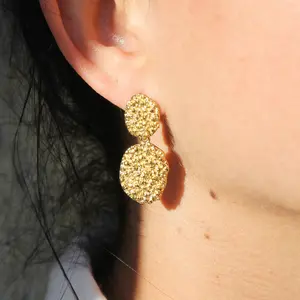 pebble drop earrings, 18K gold plated earrings, vintage style earrings, waterproof