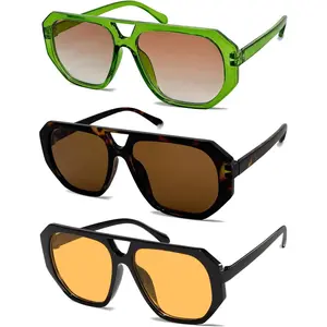 Rectangle Aviator Sunglasses, Retro Sunglasses for n Men, Trendy Flat Frame Vintage 70s Sun Glasses