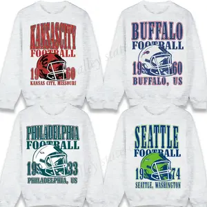 College Team Football Sweatshirt Ash Grey – Vintage Game Day Crewneck Pullover with City & Year Graphics, Unisex Team Spirit Apparel, Cozy Fall Outfits & Gifts for Fans, Custom Your Team