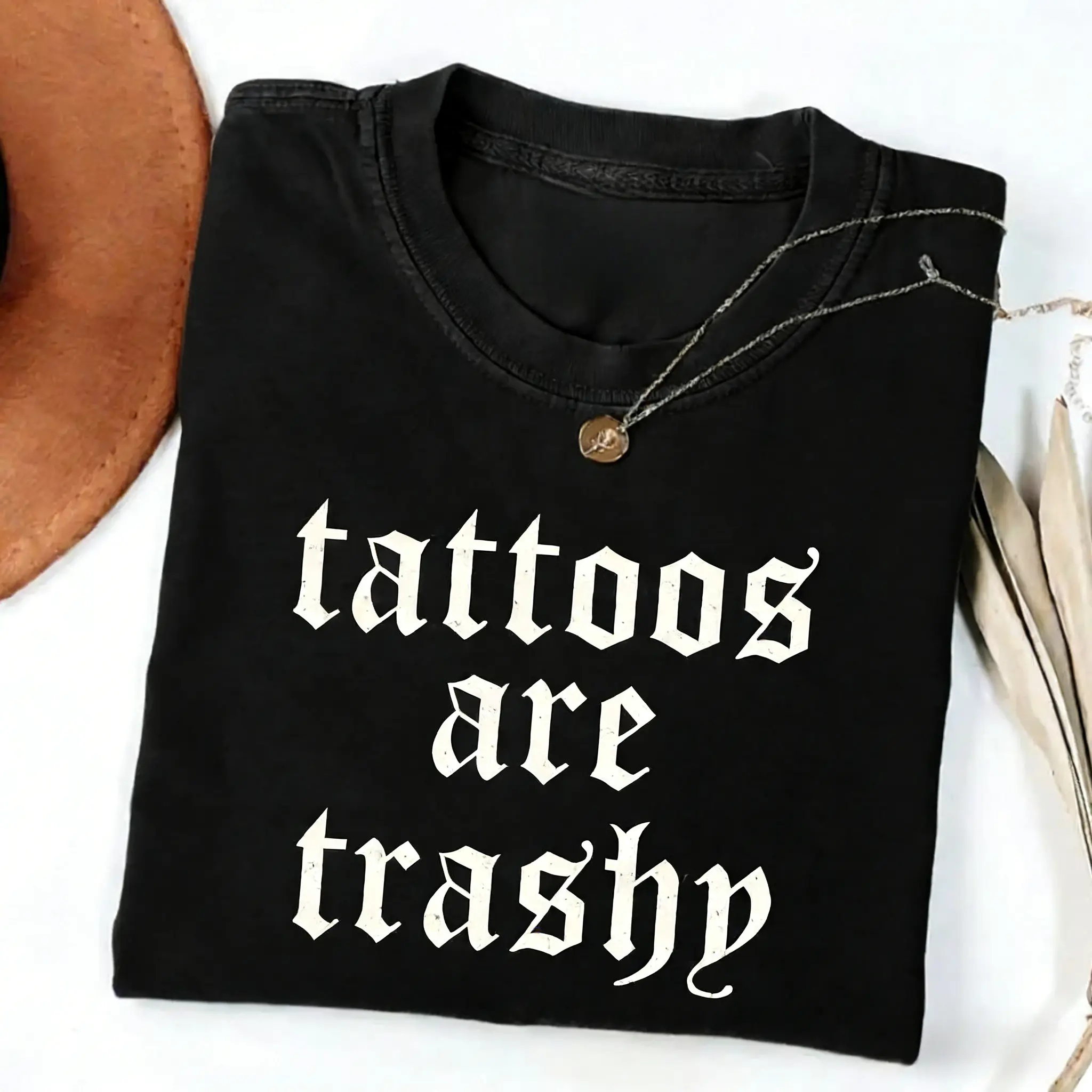 Women's Fitted Short-Sleeve Cotton T-Shirt - Vintage Funny Sarcastic Tattoo Graphic Top, Trendy Casual Aesthetic Tee, Gift For Women
