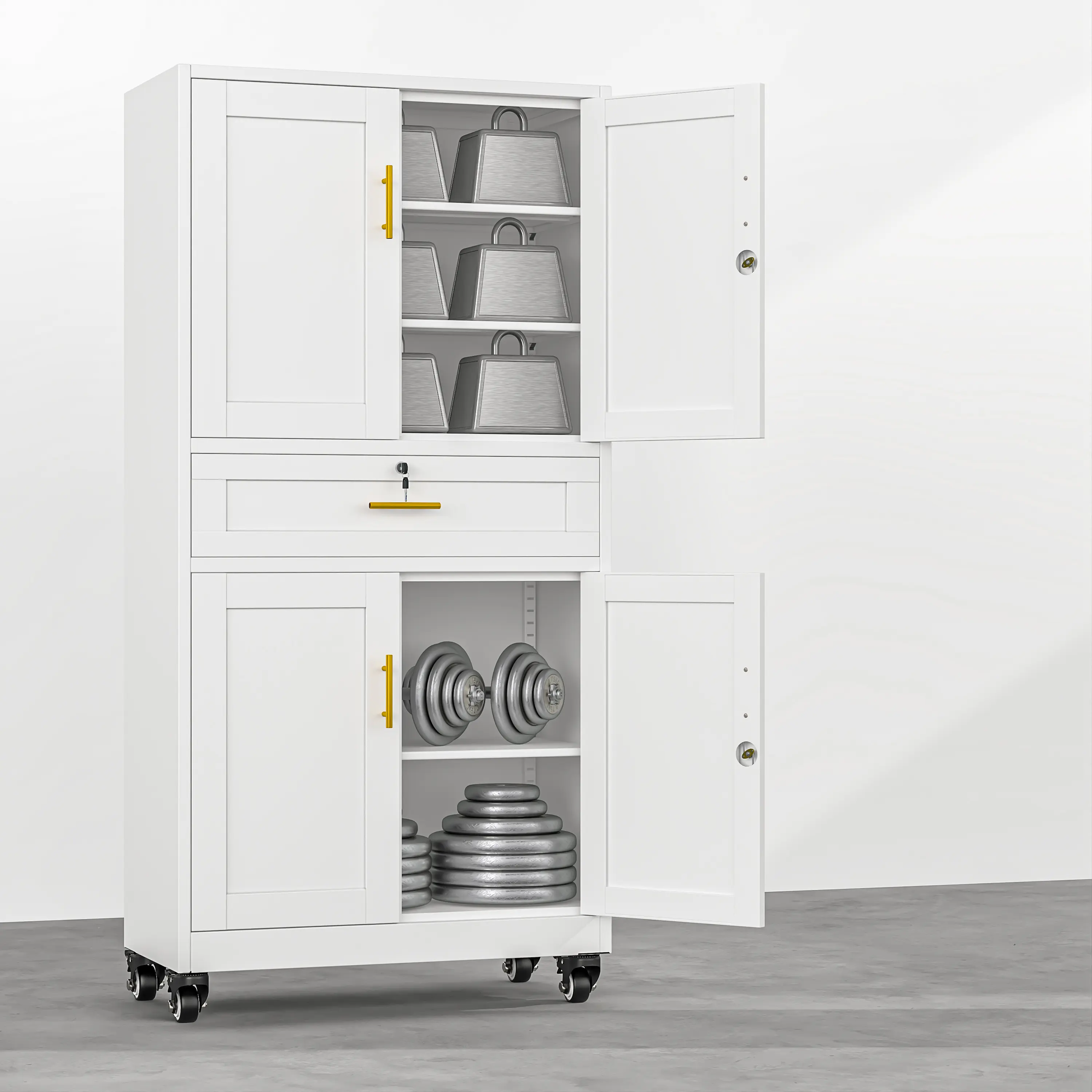 75" Lockable Metal Storage Cabinet with Wheels, Rolling Tool Organizer with Shelves & Drawer for Multi-Scene Use 75" Lockable Metal Storage Cabinet with Wheels, Rolling Tool Organizer with Shelves & Drawer for Multi-Scene Use