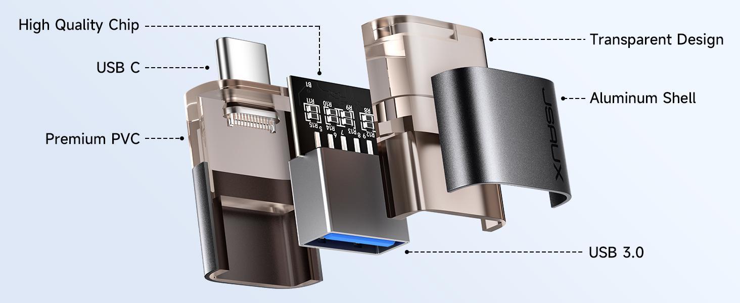 JSAUX  USB C Male to USB Female OTG Adapter 3.0 [3 Pack], Compatible with MacBook, iPhone, Samsung Galaxy, All USB C Smartphone Cellphone-Black