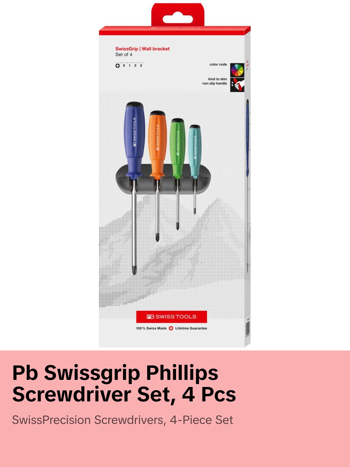 PB Swiss Tools PB 8242.RB CBB Rainbow SwissGrip Screwdriver Set, Phillips, 4 pcs w/ Wall Mount
