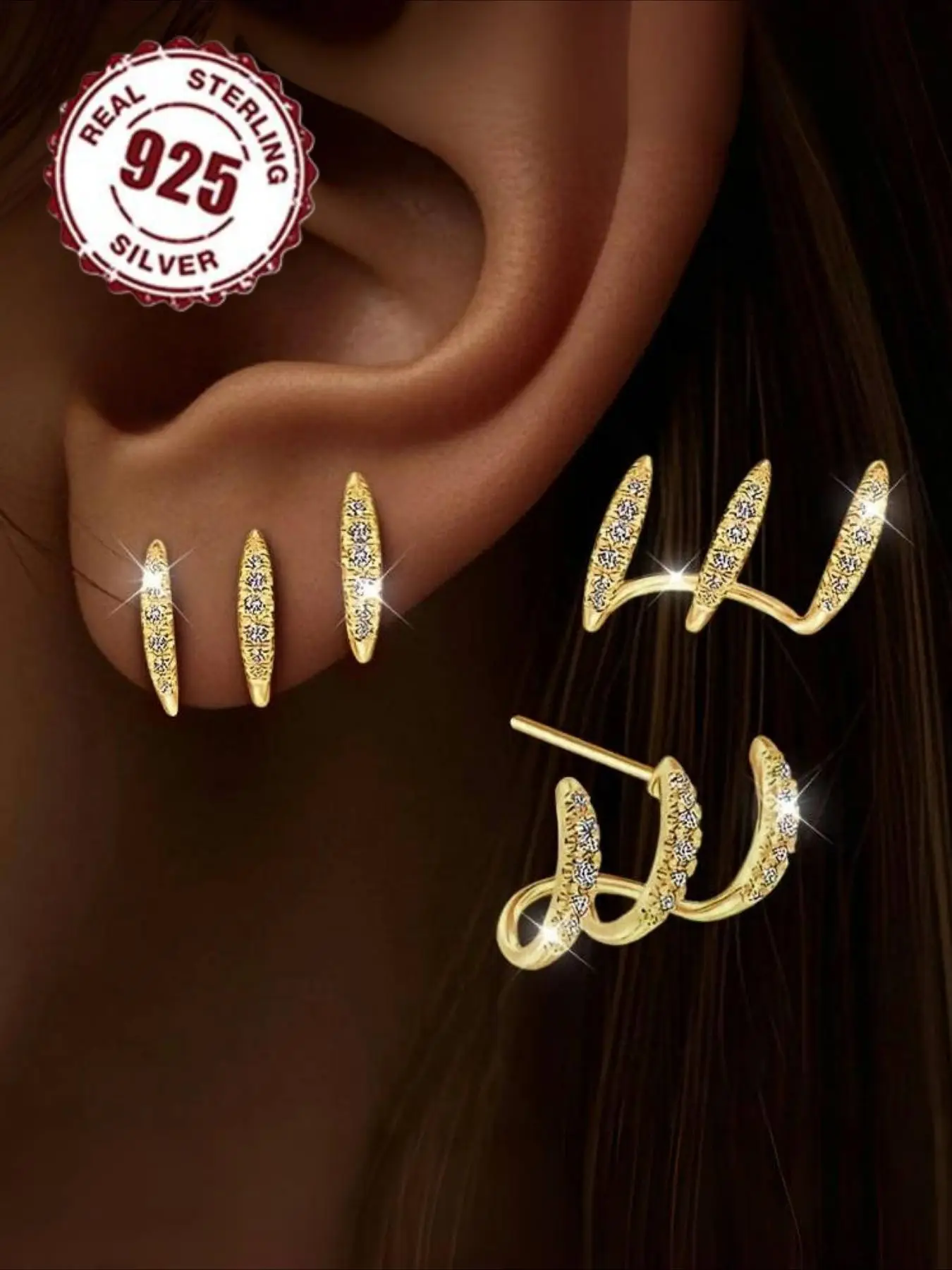 S925 Sterling Silver Fashion Studs with Synthetic Zirconia Inlay, Multi-layer Design, High-quality Elegant Lines, Luxurious Temperament, Suitable for