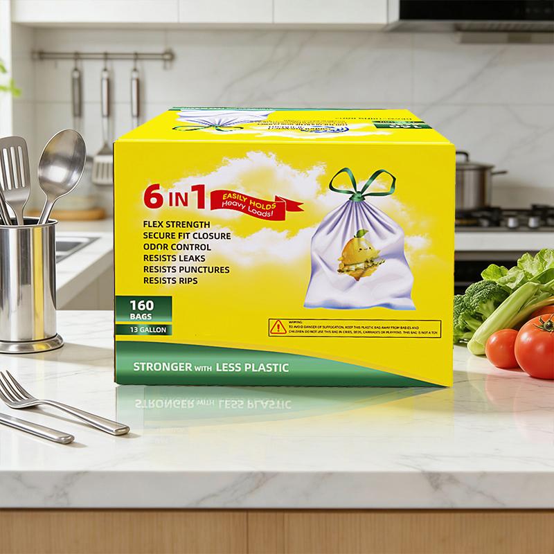 Strong Tall Kitchen Trash Bags,13 Gallon,Puncture Tear Resistant Drawstring（Global Recycled Standard）
