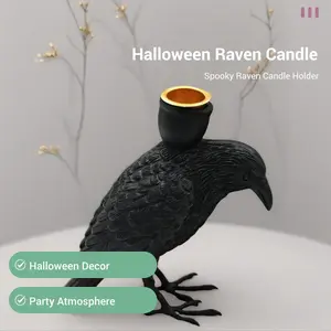 Halloween Decoration Realistic Crow, Home Decor Halloween, Party Props Atmosphere Candle Holder Ornament, Festive Seasonal Accessory
