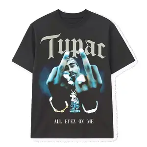 Tupac “All Eyez On Me” printed T-shirt Vintage Shirt Cotton Fabric Crew Neck Short Sleeve Vintage Streetwear Trendy Top - For Men For Women