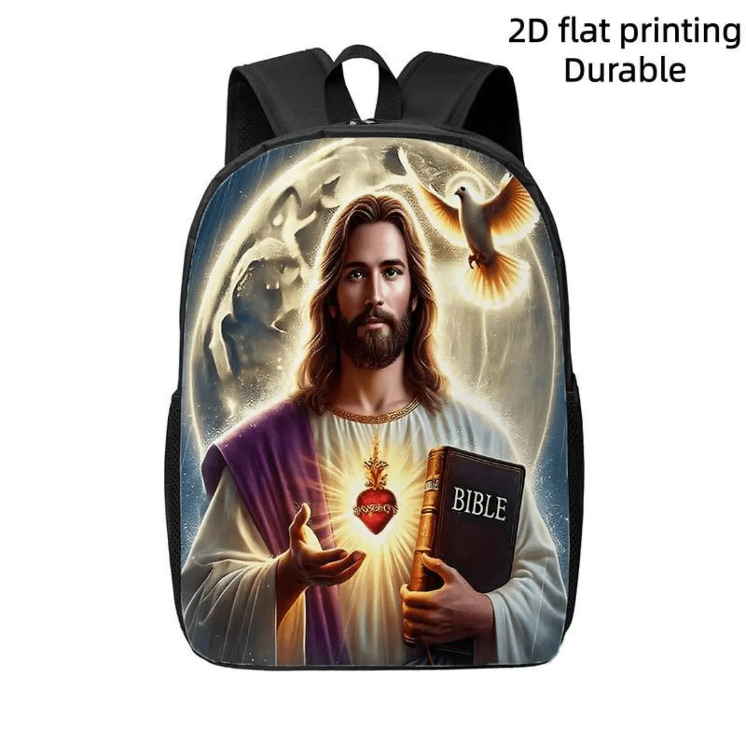 Religious Bible & Dove Print School Backpack, Lightweight Large Capacity Laptop Rucksack with Customizable Straps & Spacious Bible Holder, Unisex Bag for Church Daily Commute Travel, Ideal Back to School, Birthday, Xmas, Halloween & Thanksgiving Gift
