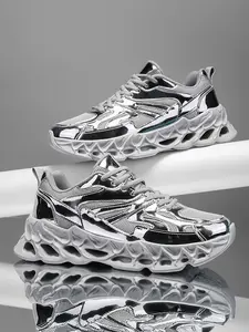 Men's Gold Metallic Sneakers, Breathable Mesh, Thick Cushioned Trendy Dad Shoes for Daily Wear