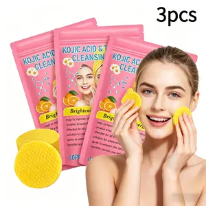 3 Pack 120 Sheets Turmeric Kojic Acid Facial Cleansing Pads, Mild Formula Deeply Cleanses Skin, Improves Acne, Keeps Facial Skin Soft, Smooth, Refreshed And Natural All Day Long