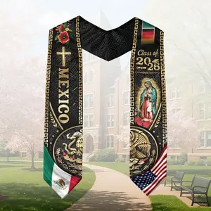 Mexican Graduation Stole Class of 2026 – Virgen de Guadalupe Mexico USA Flag Aztec Eagle Hispanic Heritage Graduation Sash – Latino Grad Gift