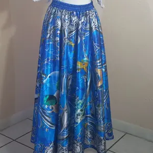 Saya de Satin with Quilla Yemaya Print 80cm Long One Size Fits S to XL Versatile Satin Skirt for Multiple Occasions