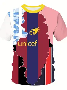 Men's 3D Graphic T-Shirt, Soccer Design, Blue, Soft Round Neck, Sporty Slim Fit, Perfect Gift for Sports Activities, Athletic Tee Shirts