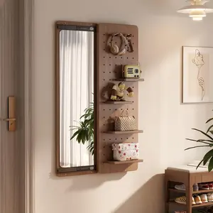 Sliding Entryway Mirror with Pegboard Storage | Full-Length, Space-Saving, Shatter-Proof, Hooks & Shelves Organizer