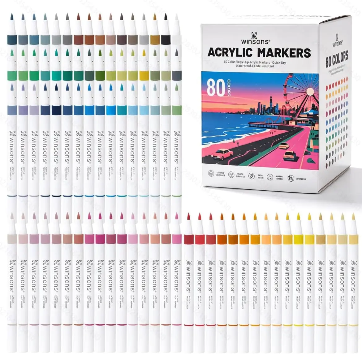 WINSONS Acrylic Markers with Single Tip, Office & Art Drawing Painting Supplies