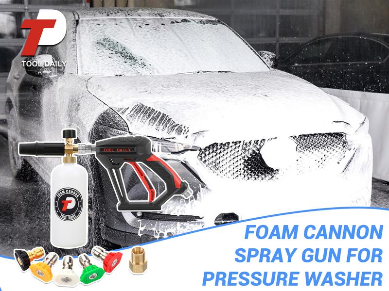 Tool Daily Short Handheld with Cannon FOR PRESSURE WASHER, 1/4 Inch Quick Connector, Water Spray Tool with 5 Nozzle Tips, 1 Liter snow foam lance, FathersDayGift