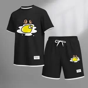 Men's Broken Egg Print Waffle Fabric Short-Sleeved Shirt And Shorts Set