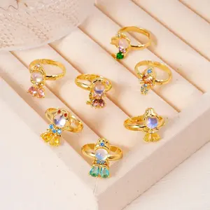 Creative Princess Design Mixed Fairy Tales Cubic Zircon Stone Ring for Women Gold Color Plated Adjustable Finger Jewelry