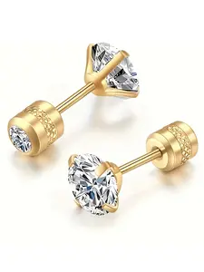 2 Pairs Artificial Zircon Earrings with Embossed Floral Design, External Tooth Screw Back Studs, European & American Fashion Jewelry