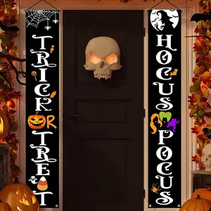 Halloween Decorations Outdoor Indoor Front Porch Sign, Trick or Treat & Hocus Pocus Reusable Hanging Halloween Banner Decor for Home Yard Garage Front Wall Door, 70 Inch
