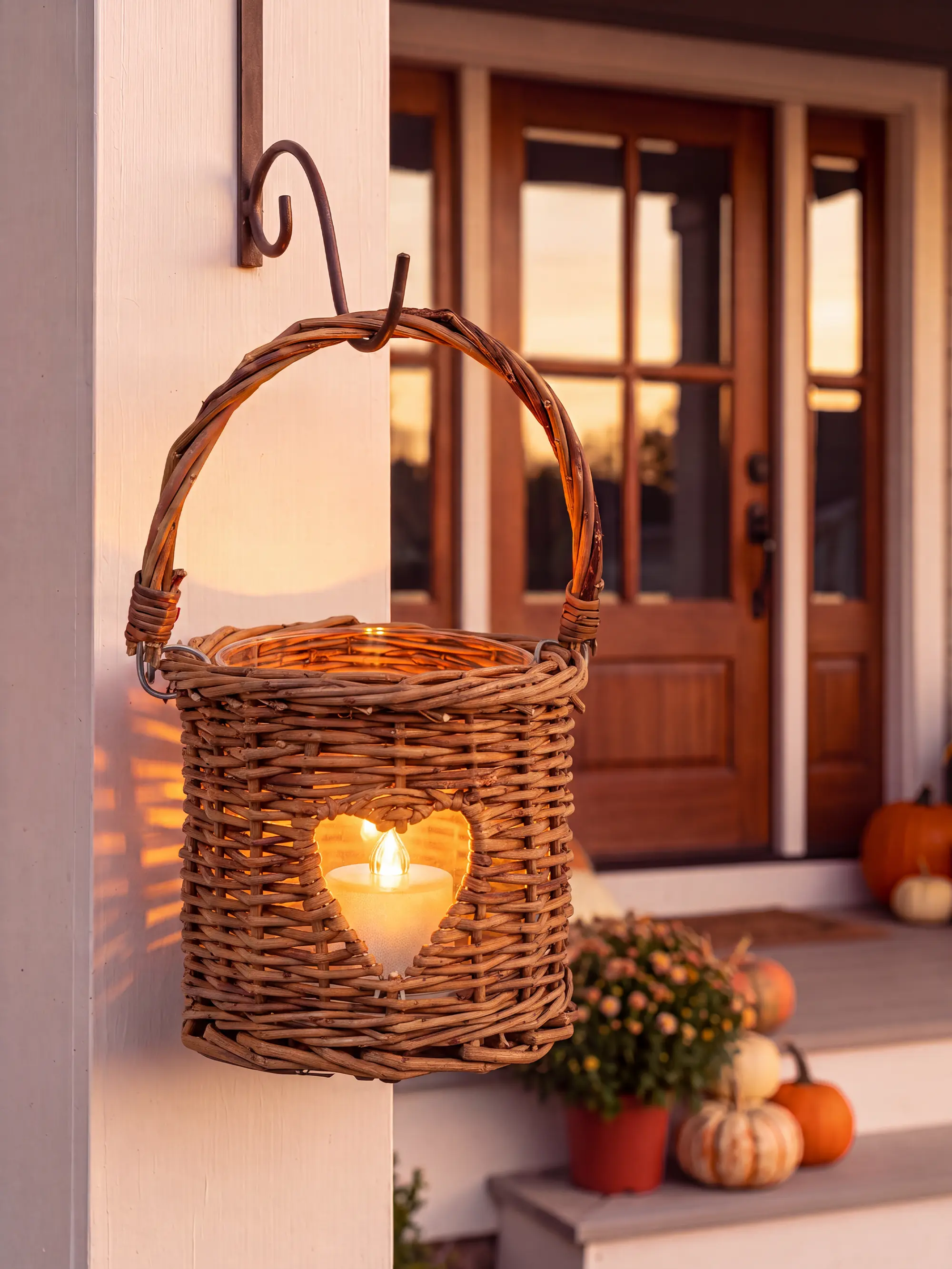 NONAM Handwoven Rattan Lantern with LED Flameless Candle – Soft Ambient Light for Cozy Night Routine, Bedroom Nightstand & Tabletop Decor, Rustic Farmhouse Boho Style
