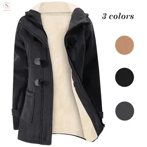 Yimoon Winter Jackets for Women Sherpa Lined Jacket Women Duffle Toggle Coat Hooded Fleece Jacket Long Sleeve Fitted