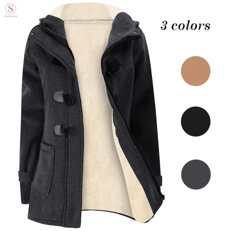 Yimoon Winter Jackets for Women Sherpa Lined Jacket Women Duffle Toggle Coat Hooded Fleece Jacket Long Sleeve Fitted