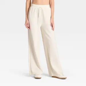 Women's Airy Sleek Wide Leg Sweatpants - All In Motion Cream XXL