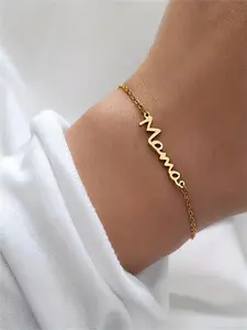 ZYNE Mother's Day Gift Fashion Letter Charm Link Bracelet, Stainless Steel for Women for Party, Daily Clothing Decor, Trendy All-match & Exquisite Jewelry for Birthday Gift, Elegant Jewelry Bracelet