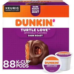 Dunkin' Turtle Love Coffee, K-Cup Pods, Dark Roast, 22/Box, 4 Boxes/Carton