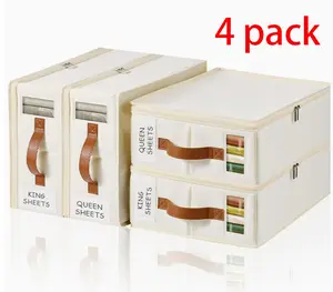 Foldable Storage Organizer Boxes, Set of 4 Storage Basket Bins with Lids, Handles, Clothes Organizer, 4.3x 11.8 x 15.7 Inches, Non-Woven Fabric, Summer Sand