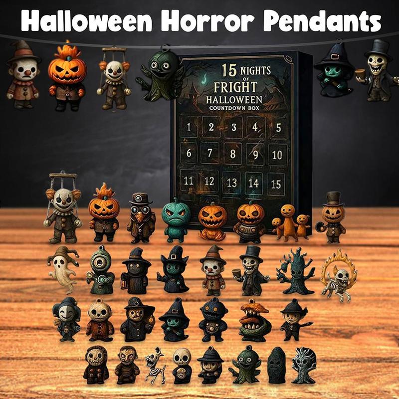 7/15/31 Nights of Fright Halloween Countdown Box 2025 - Halloween Spooky Advent Calendar Gift Set with Collectible Horror Figurines, Scary Ornaments & Party Decor for Adults, Teens, Haunted House Fans