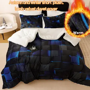 2/3PCS large extra-large size Halloween decoration winter warmth thickened super soft fleece technology check 1000g milk fleece quilt set (1 quilt +1/2 pillowcase without pillow core), bedroom and dormitory quilted soft and breathable