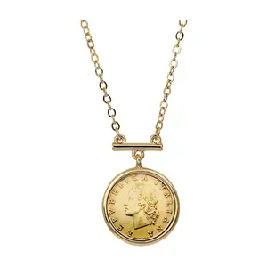 American Coin Italian 20 Lira Gold Tone Coin Necklace