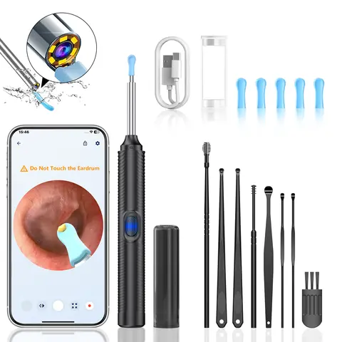 Visual Earwax removal tool with Silicone Cover Ear Wax Removal Kit with HD Camera, Ear Wax Removal Camera Kit, Ear Scoop, Gentle Design, Holiday Gift