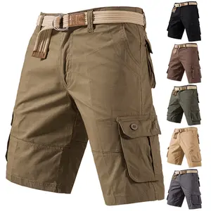 Men's Cotton Cargo Shorts, Multi-Pocket Relaxed Fit Knee-Length Casual Pants for Summer Outdoor Daily Wear