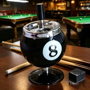 Creative Billiards ashtrays  with covered KTV living room ashtray  Push-down Iron Ashtray Billiard Design Windproof Automatic Extinguishing Tabletop Ashtray for Indoor Home and Office Use (Black)