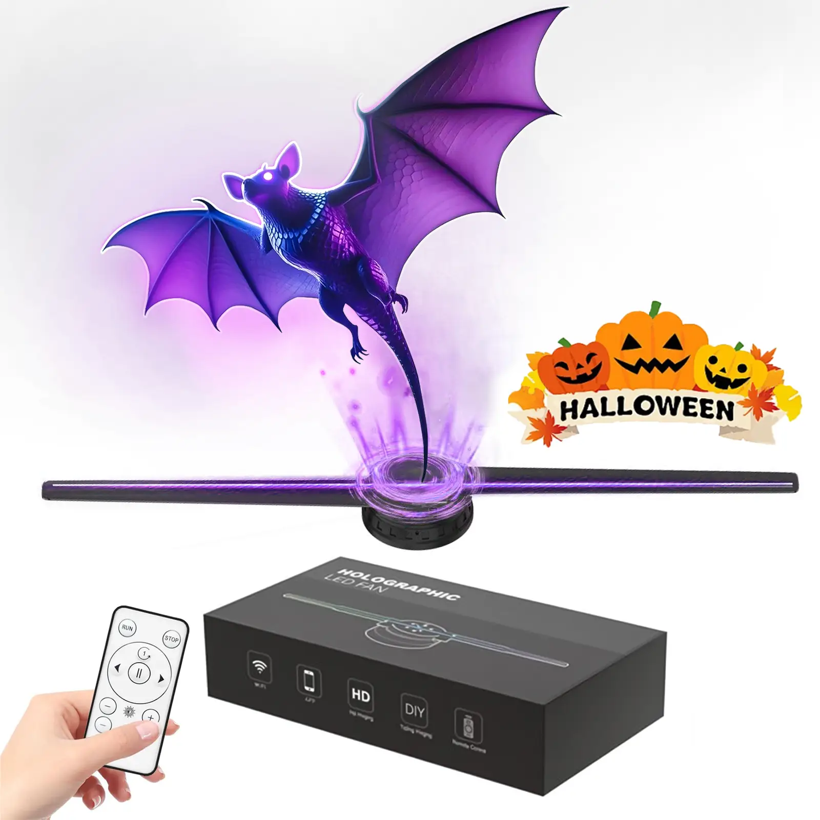 3D Hologram Fan3D Hologram Projection Light Two Blades 42cm UserFriendly Plug and Play Holographic Advertising Show LED Lights Easy Wall Mount Deco