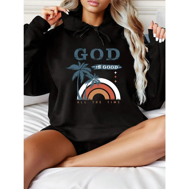 Women's faith-based inspirational message with a tropical and geometric motif Graphic - Cotton Blend Black Long Sleeve Pullover Regular Fit | Soft & Breathable Fabric, Durable Print, Everyday Comfort, Machine Washable, casual and relaxed with a spiritual
