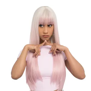 22-Inch Off-White Blonde Reverse Ombré (No Root Color, Light Pastel Pink Ends) Straight Synthetic Wig | 【Heat Resistant】【Cap Included】 | FSGA