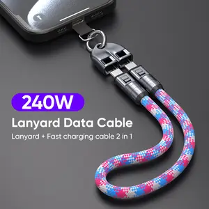 AUFU 240W USB-C to Type-C Fast Charging Cable – PD 3.1, 2-in-1 Durable Lanyard Data Cable, Upgraded Colorful Design, 480Mbps Transfer Speed (Black) Charger Cellphone